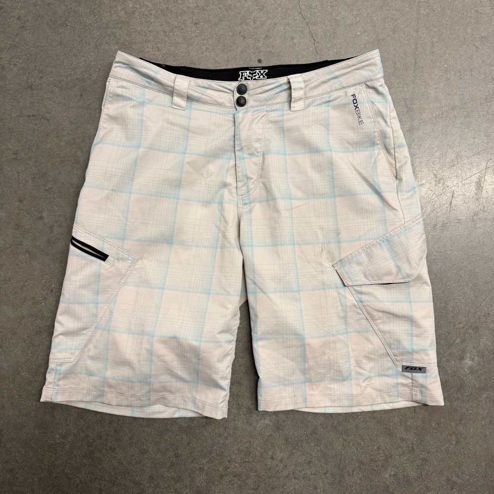 Fox Racing Ranger MTB Mountain Bike Shorts Mens 34 Gray Blue Plaid Cargo Pockets